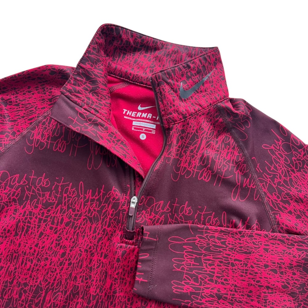 Nike Therma Fit Women's S Red Scribble Logo Quarter Zip Long Sleeve Athletic Top